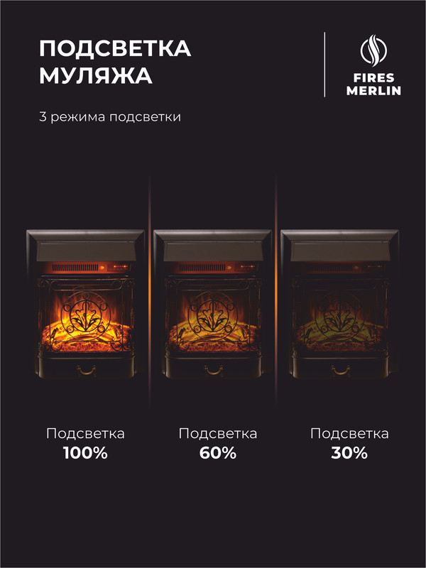 Камин электрический декоративный с обогревом напольный Флора, электроочаг Маджестик, имитация звука потрескивания дров и пламени