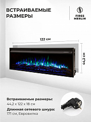 Камин электрический Лайн черный, очаг Премьер, эффект звука потрескивания дров, живого пламени + пульт ДУ (Электрокамин)